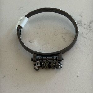 NWT Marlyn Schiff silver tone black rhinestone hinged cuff